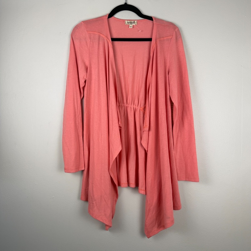 One World Live And Let Live Cardigan Womens Small Pink Draped Long Sleeve Casual